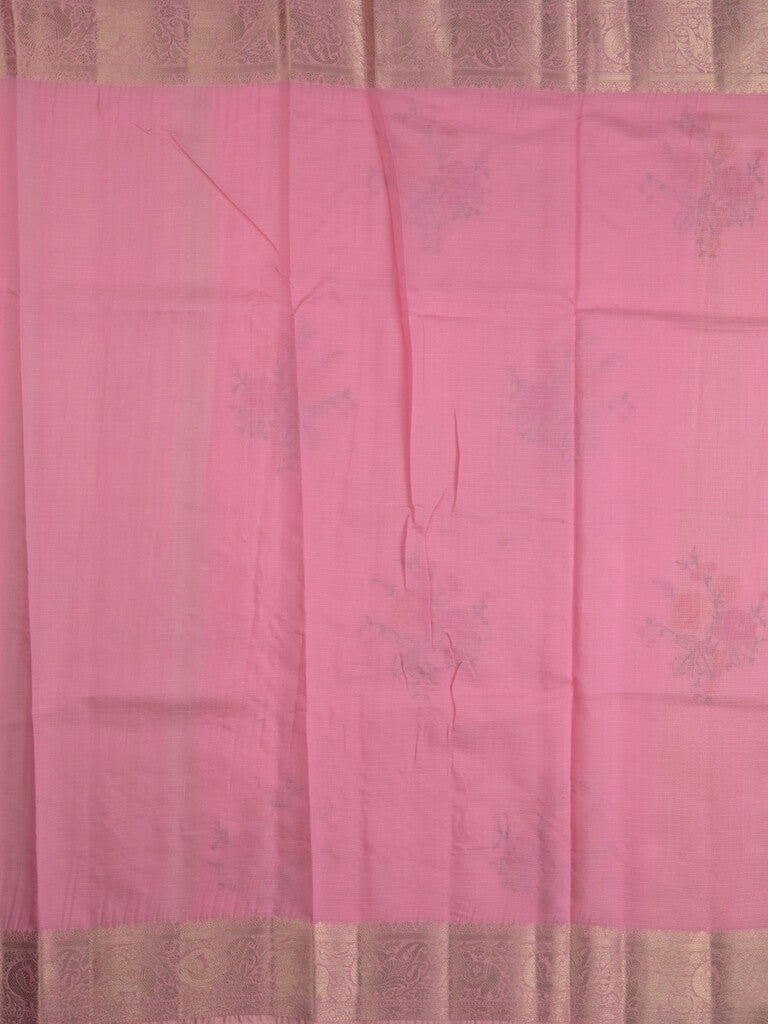 Kota fancy saree light pink color allover embroidery & zari border with short pallu and attached plain blouse