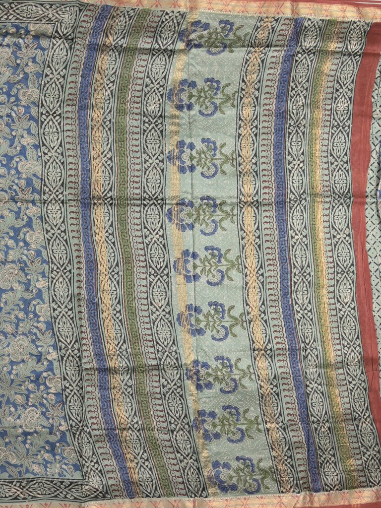 Maheshwari fancy saree blue color allover prints & small zari border with printed pallu and printed blouse
