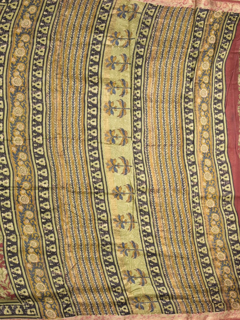 Maheshwari fancy saree maroon color allover prints & small zari border with printed pallu and printed blouse