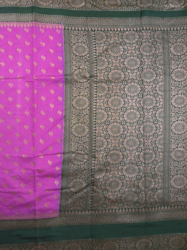 Jute fancy saree purple color allover zari butis & zari checks border with rich pallu and contrast plain blouse