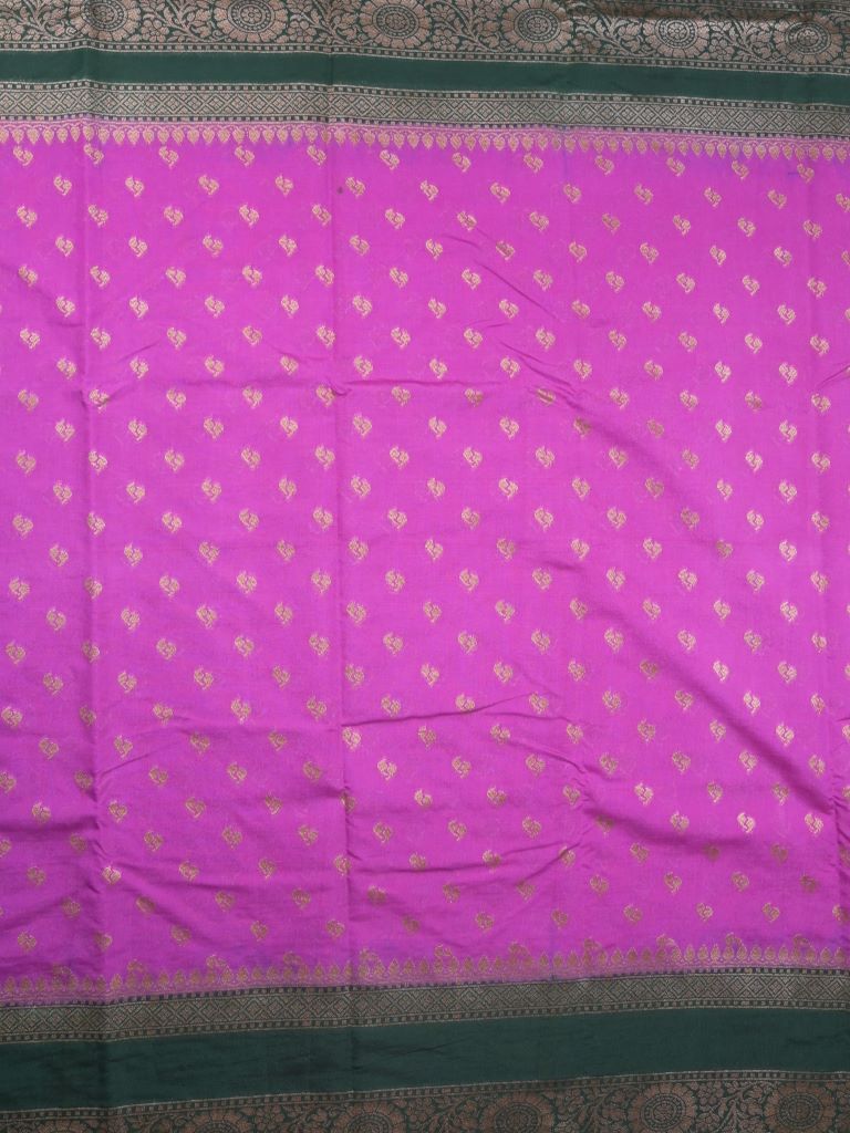 Jute fancy saree purple color allover zari butis & zari checks border with rich pallu and contrast plain blouse