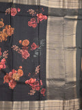 Maheshwari fancy saree black color allover prints & zari border with short zari pallu and plain blouse