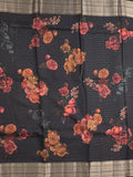 Maheshwari fancy saree black color allover prints & zari border with short zari pallu and plain blouse