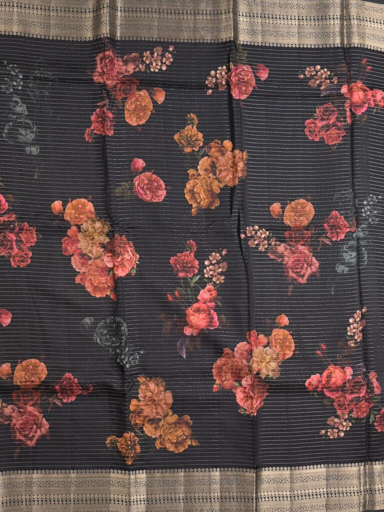 Maheshwari fancy saree black color allover prints & zari border with short zari pallu and plain blouse