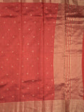 Dupion fancy saree red color allover zari motifs & zari border with zari pallu and contrast blouse