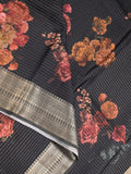 Maheshwari fancy saree black color allover prints & zari border with short zari pallu and plain blouse