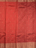 Dupion fancy saree red color allover zari motifs & zari border with zari pallu and contrast blouse