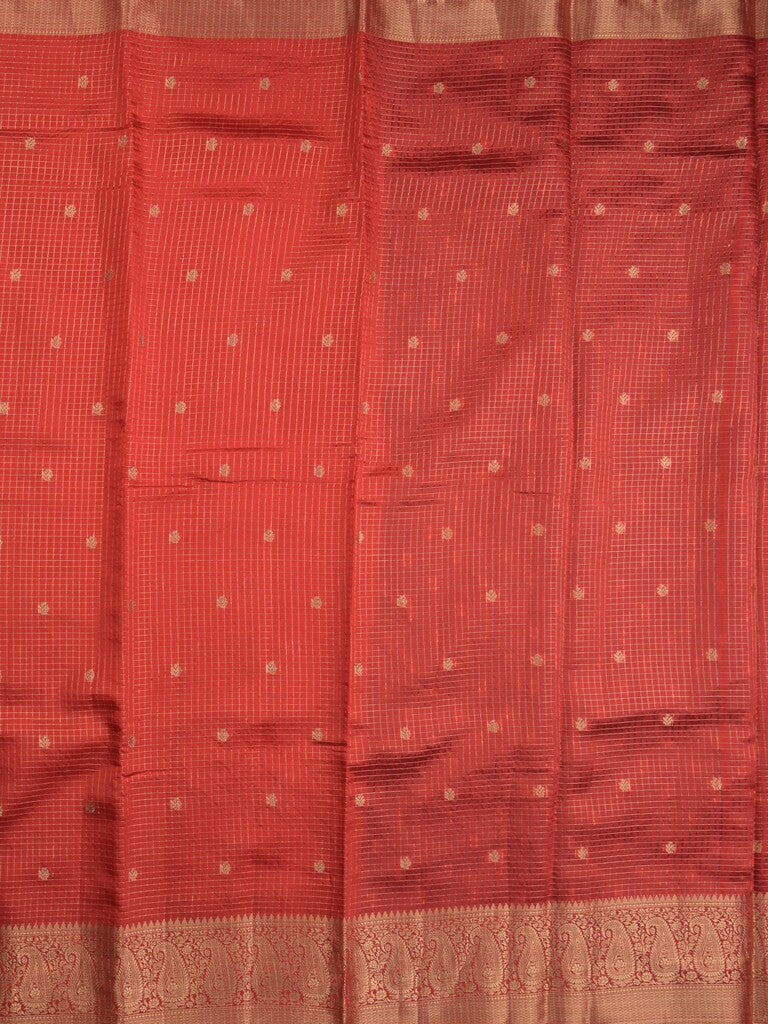 Dupion fancy saree red color allover zari motifs & zari border with zari pallu and contrast blouse