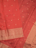 Dupion fancy saree red color allover zari motifs & zari border with zari pallu and contrast blouse