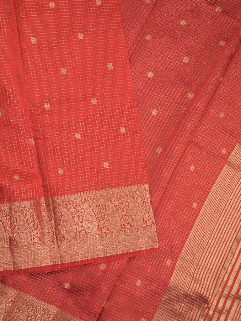 Dupion fancy saree red color allover zari motifs & zari border with zari pallu and contrast blouse