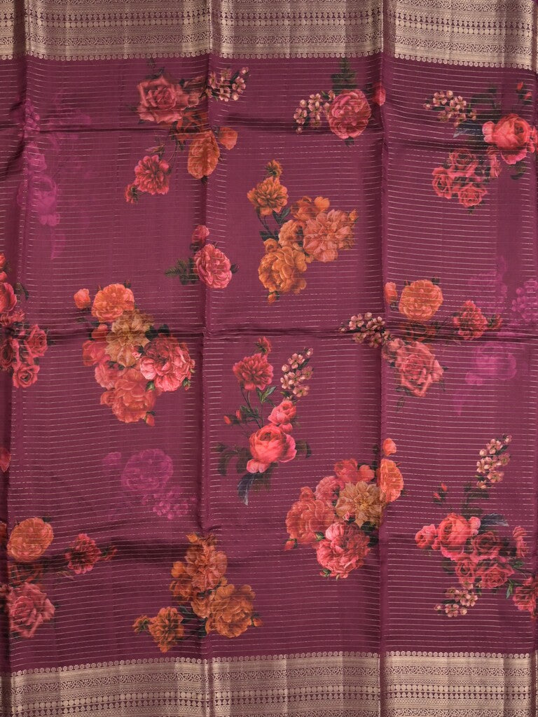Maheshwari fancy saree wine color allover prints & zari border with short zari pallu and plain blouse