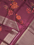 Maheshwari fancy saree wine color allover prints & zari border with short zari pallu and plain blouse