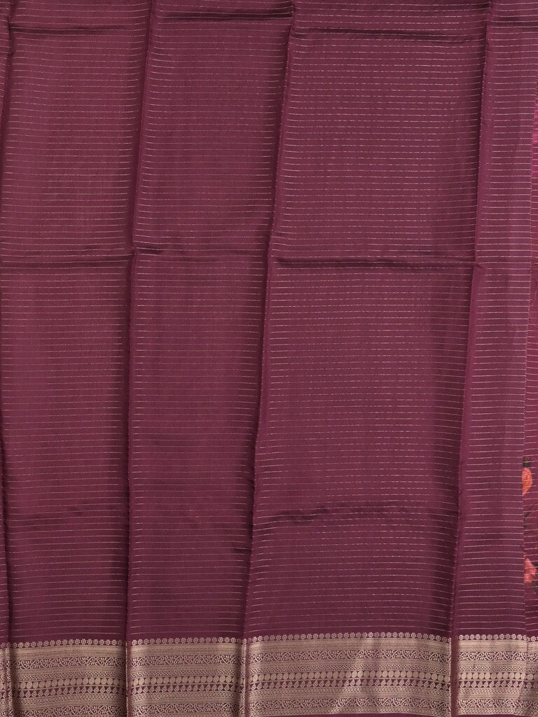 Maheshwari fancy saree wine color allover prints & zari border with short zari pallu and plain blouse