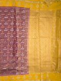 Dupion tissue fancy saree onion pink color allover zari motifs & zari border with brocade pallu and brocade blouse
