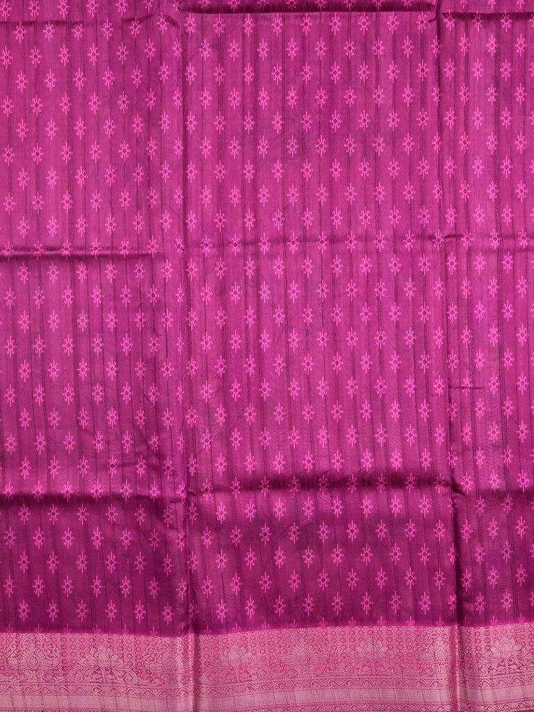 Tussar silk fancy saree baby pink color allover prints & zari border with contrast pallu and attached printed blouse