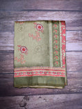 Tussar fancy saree light green color allover digital prints & printed border with printed pallu and contrast printed blouse