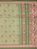 Tussar fancy saree light green color allover digital prints & printed border with printed pallu and contrast printed blouse