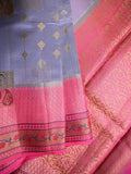 Akshara silk pattu saree grey color allover zari butis & zari border with contrast brocade pallu and brocade blouse