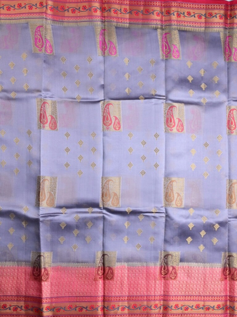 Akshara silk pattu saree grey color allover zari butis & zari border with contrast brocade pallu and brocade blouse