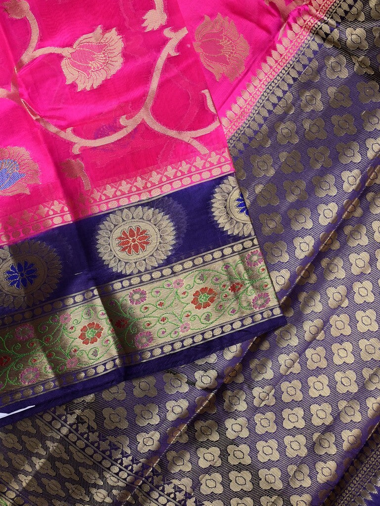 Akshara silk pattu saree pink color allover zari weaves & zari border with contrast brocade pallu and brocade blouse