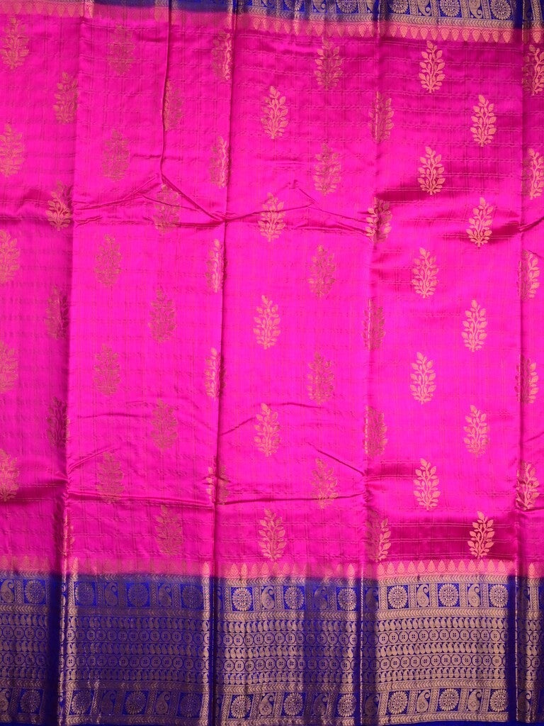 Munga pattu saree pink color allover zari butis & zari border with contrast brocade pallu and brocade blouse