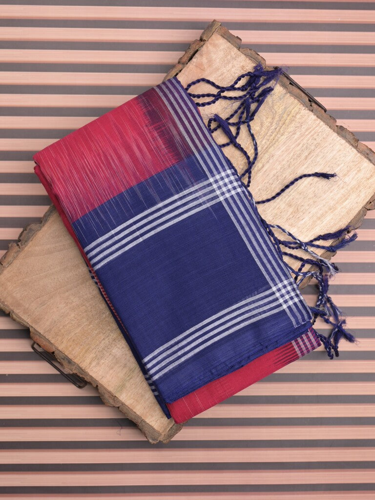 Dhaka cotton saree cherry pink color allover weaves & kaddi border with contrast pallu and attached plain blouse