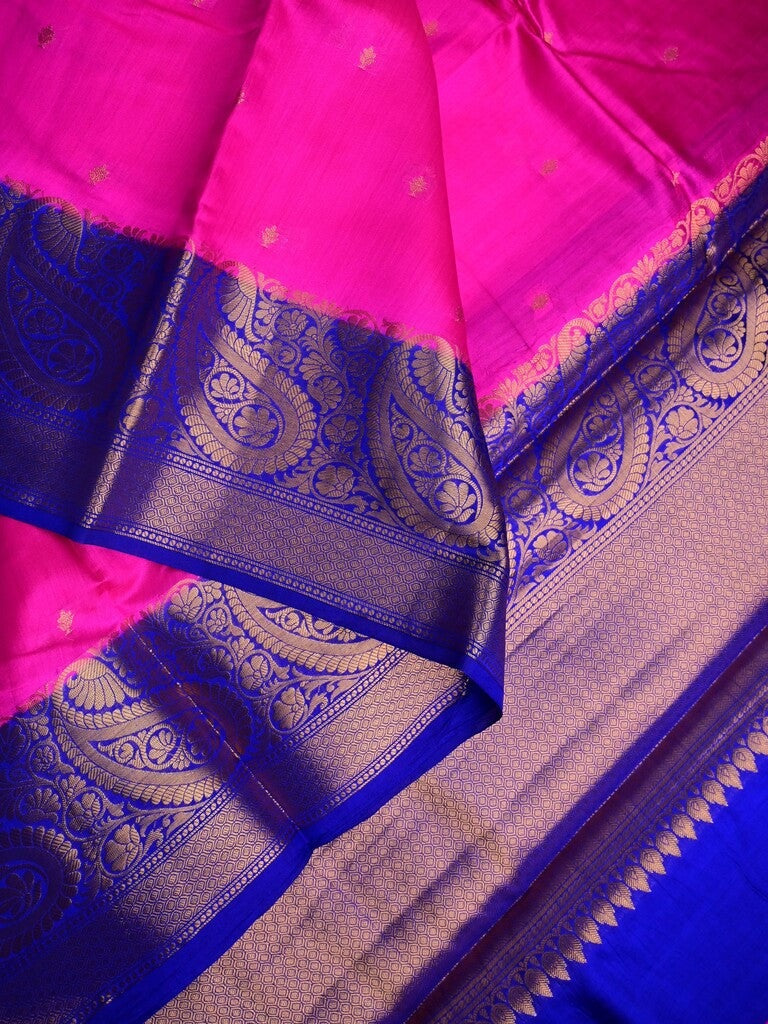 Munga pattu saree pink color allover zari butis & zari border with contrast brocade pallu and brocade blouse