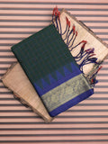 Dhaka cotton saree black color allover checks & temple border with contrast pallu and running blouse
