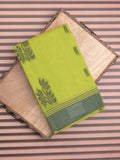 Kanchi cotton saree light green color allover thread weaves & kaddi border with weaving pallu and attached plain blouse