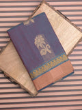 Kanchi cotton saree bluish grey color allover thread weaves & kaddi border with weaving pallu and attached plain blouse