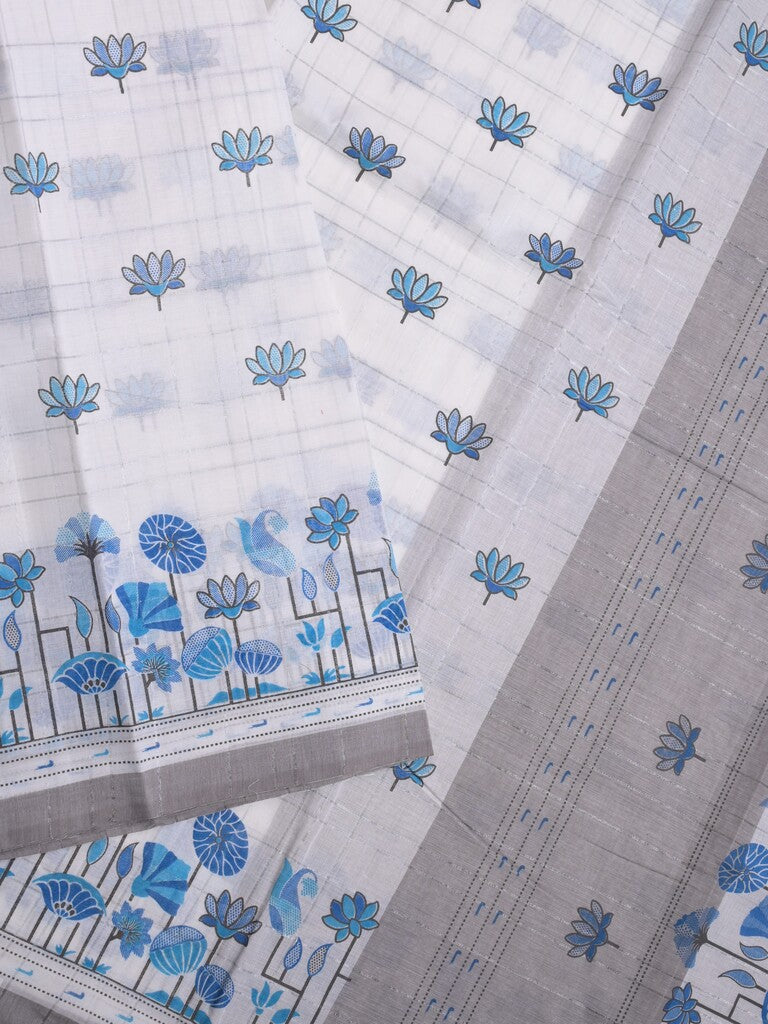 Mangalagiri cotton saree white color allover motifs & small border with contrast pallu and attached plain blouse