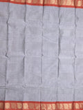 Dhaka cotton saree grey color allover plain & small border with contrast pallu and attached plain blouse