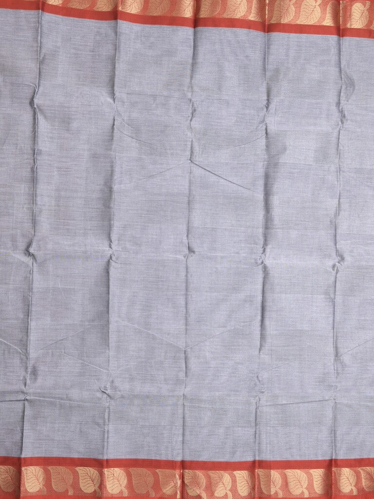 Dhaka cotton saree grey color allover plain & small border with contrast pallu and attached plain blouse