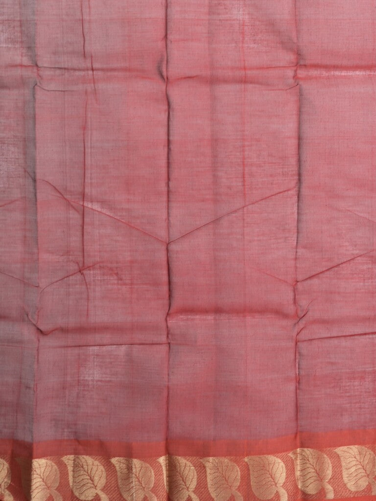 Dhaka cotton saree grey color allover plain & small border with contrast pallu and attached plain blouse