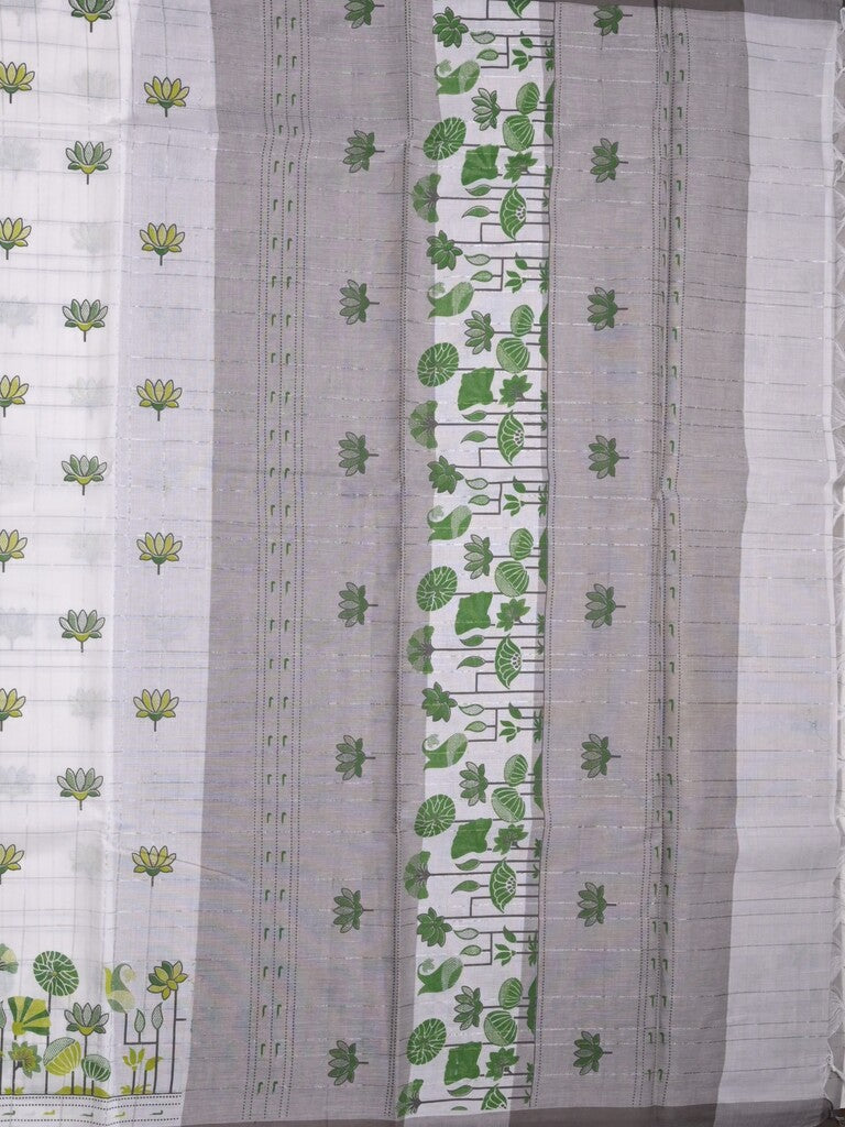 Mangalagiri cotton saree white color allover motifs & small border with contrast pallu and attached plain blouse