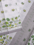 Mangalagiri cotton saree white color allover motifs & small border with contrast pallu and attached plain blouse