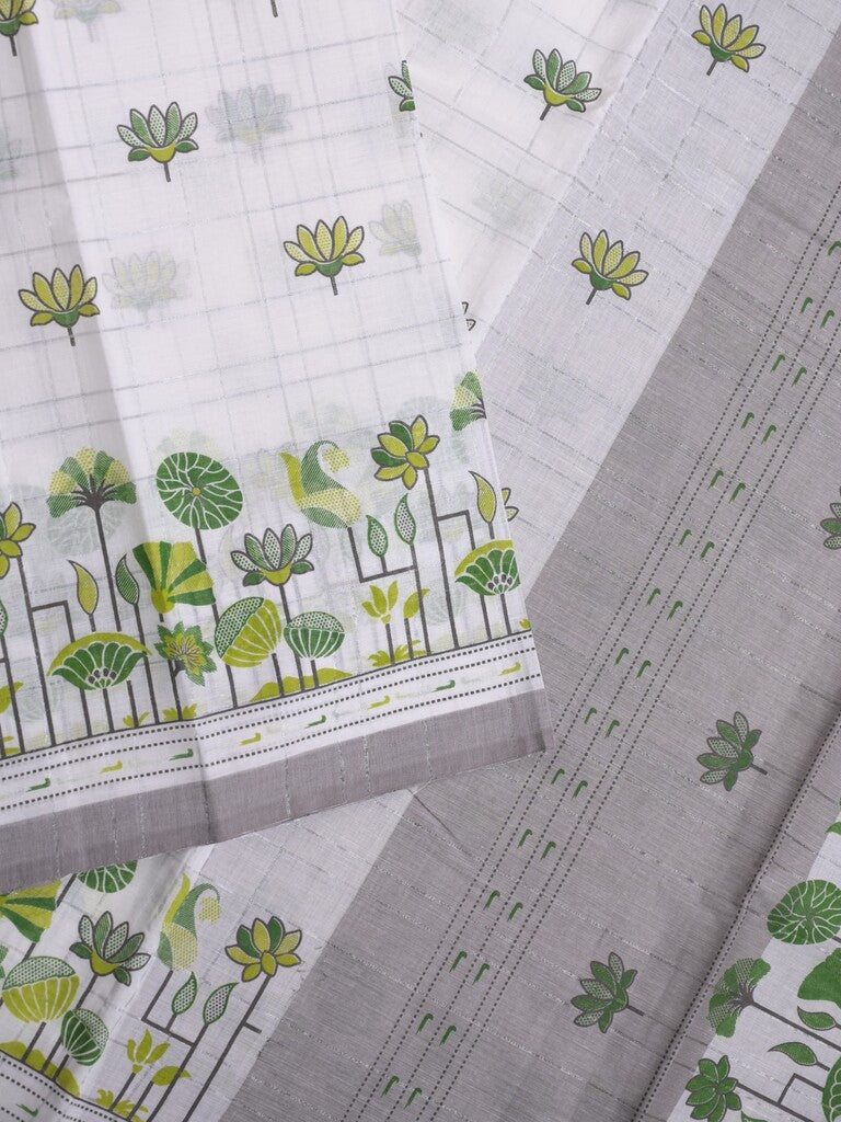 Mangalagiri cotton saree white color allover motifs & small border with contrast pallu and attached plain blouse