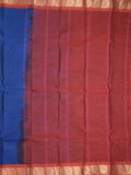Dhaka cotton saree royal blue color allover plain & small border with contrast pallu and attached plain blouse