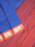 Dhaka cotton saree royal blue color allover plain & small border with contrast pallu and attached plain blouse