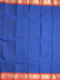 Dhaka cotton saree royal blue color allover plain & small border with contrast pallu and attached plain blouse