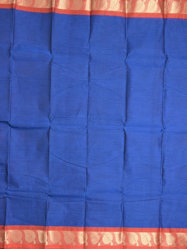 Dhaka cotton saree royal blue color allover plain & small border with contrast pallu and attached plain blouse