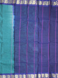 Dhaka cotton saree peacock blue color allover plain & small border with contrast pallu and attached plain blouse