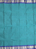 Dhaka cotton saree peacock blue color allover plain & small border with contrast pallu and attached plain blouse