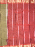 Dhaka cotton saree snuff color allover plain & small border with contrast pallu and attached plain blouse