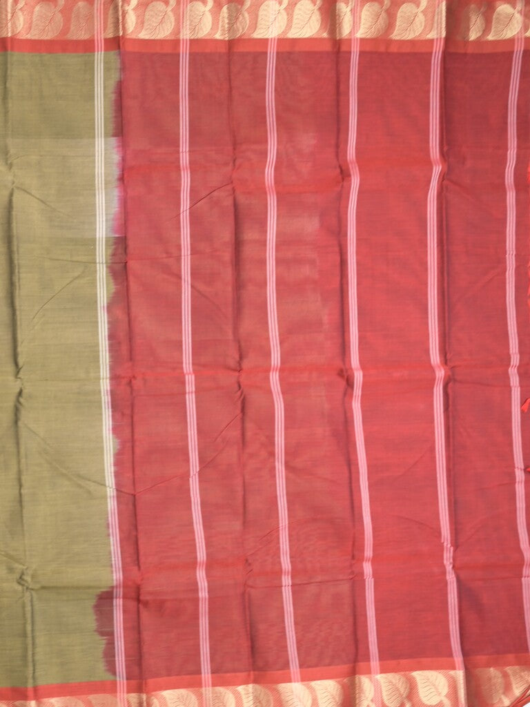 Dhaka cotton saree snuff color allover plain & small border with contrast pallu and attached plain blouse