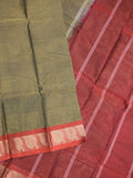 Dhaka cotton saree snuff color allover plain & small border with contrast pallu and attached plain blouse
