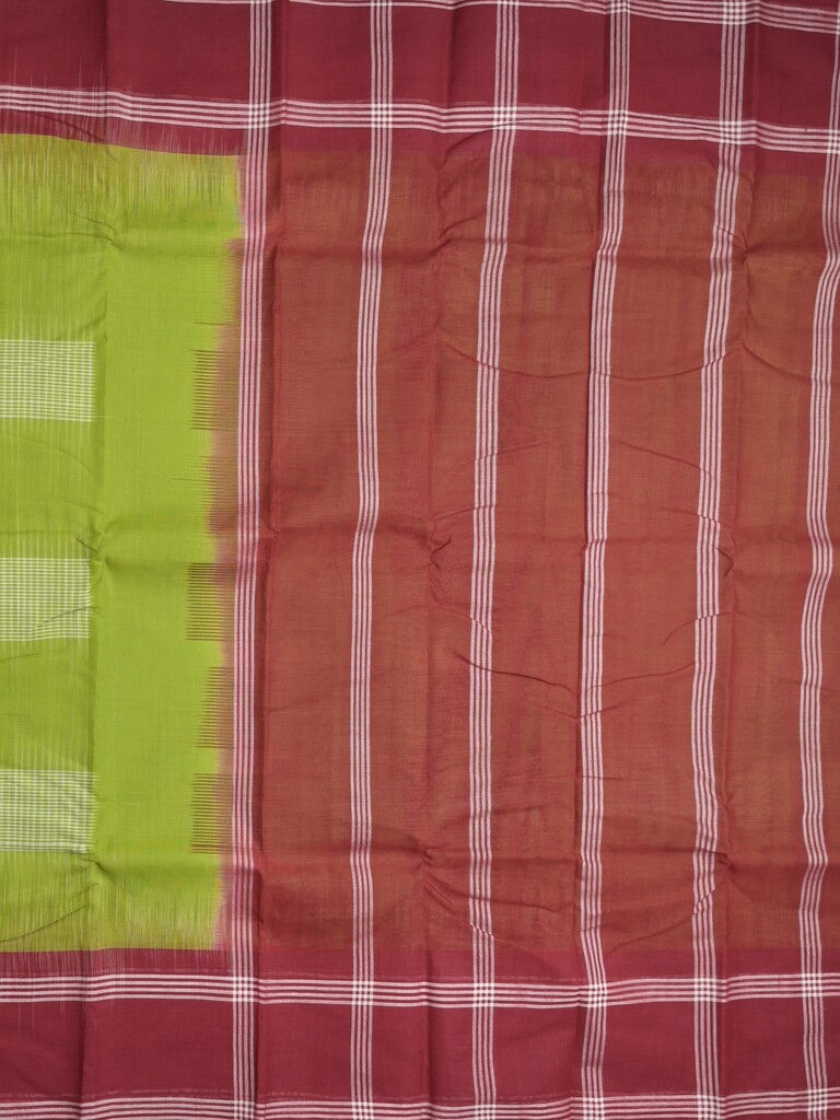 Dhaka cotton saree parrot green color allover weaves & kaddi border with contrast pallu and attached plain blouse