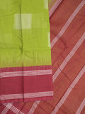 Dhaka cotton saree parrot green color allover weaves & kaddi border with contrast pallu and attached plain blouse