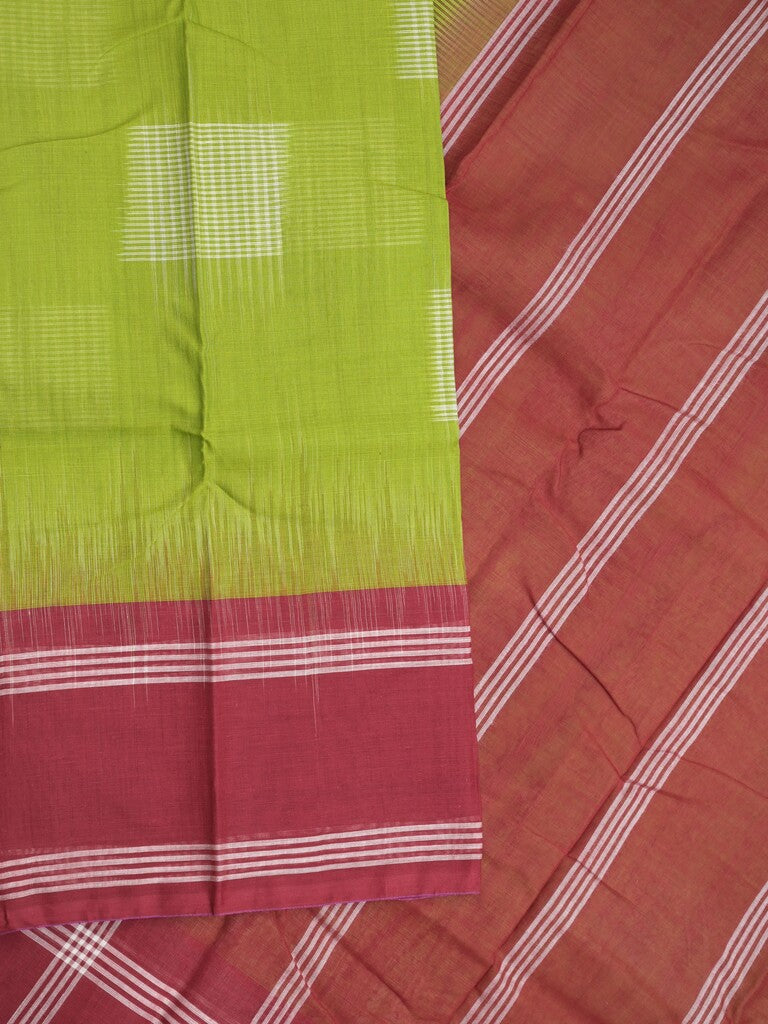 Dhaka cotton saree parrot green color allover weaves & kaddi border with contrast pallu and attached plain blouse