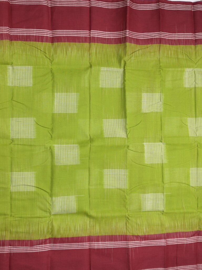 Dhaka cotton saree parrot green color allover weaves & kaddi border with contrast pallu and attached plain blouse